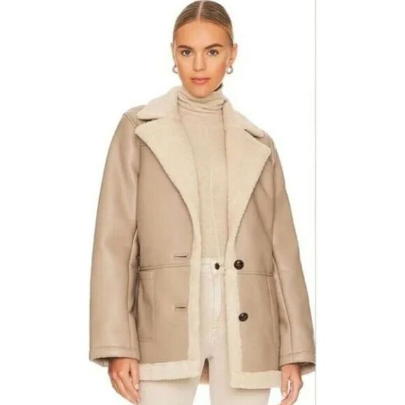 ASTR The‎ Label Francine Faux Leather Shearling Jacket Sz XL Taupe/Cream NWT - Picture 1 of 7